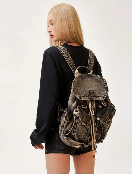 Bed Stu Distressed Brown and Tan Leather Woven Backpack - Picture 6 of 7